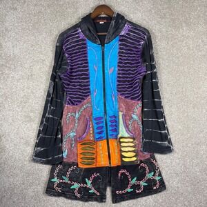 Windhorse Patchwork Nepal Hoodie Jacket XL Boho Embroidered Cotton